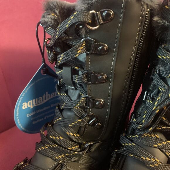 Aquatherm Womens Size 6 Cold Weather Boots Black Faux Fur Waterproof Anti Slip - Picture 3 of 9
